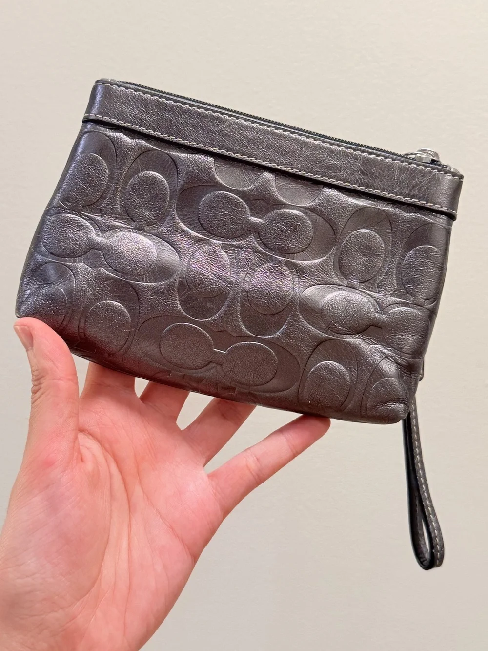 Coach Vintage Metallic Embossed Leather Wristlet